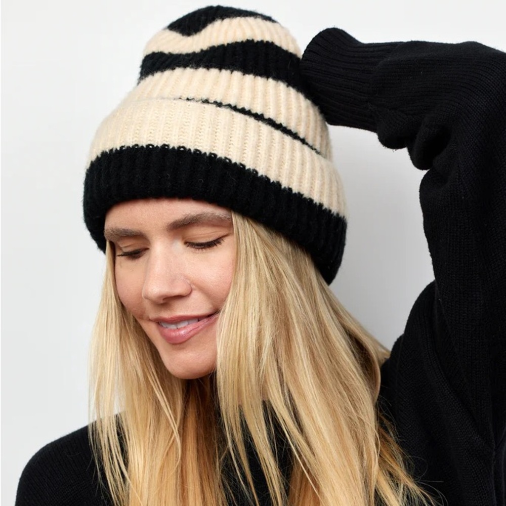 Hat Attack Black and Cream Striped Beanie